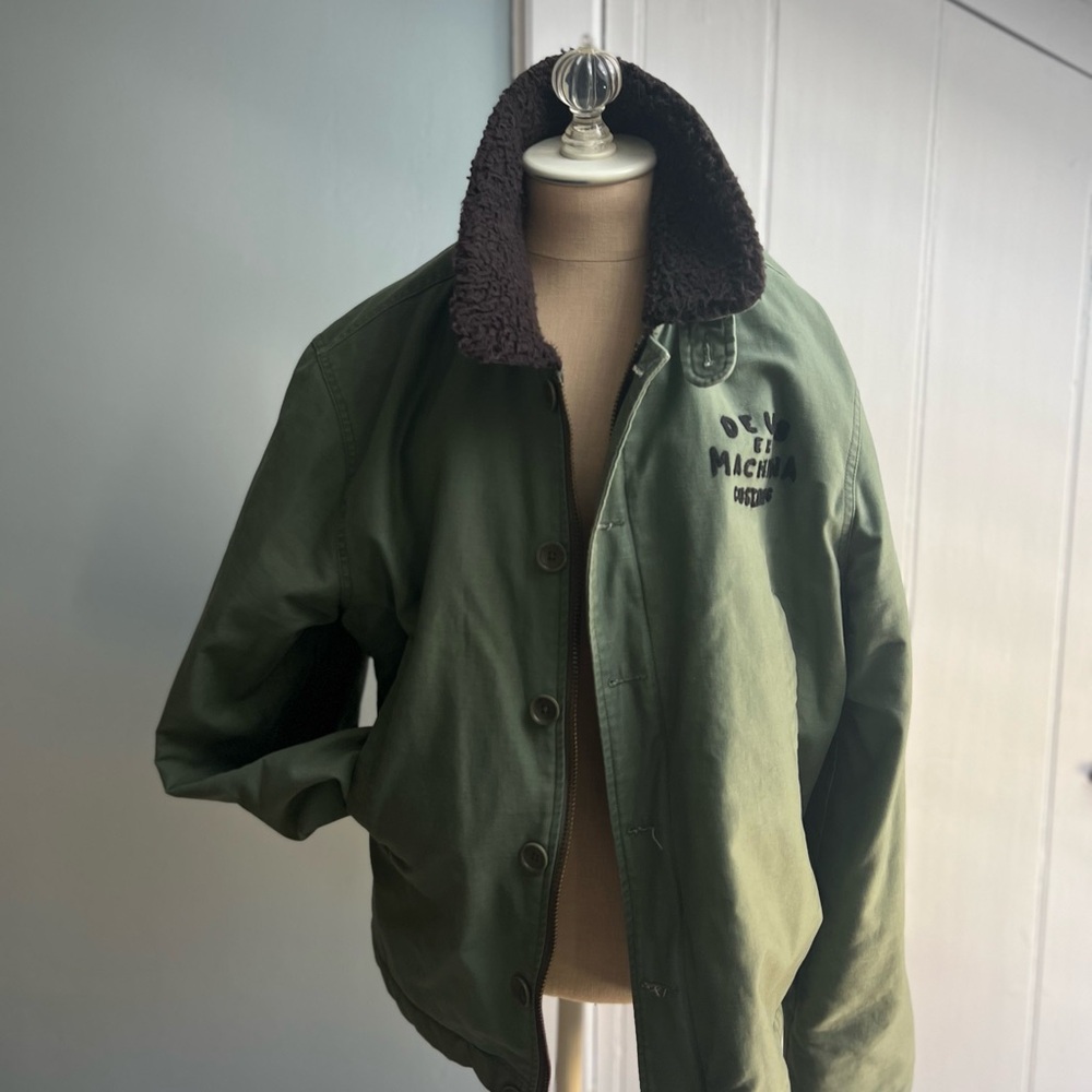 Deus Green Military Field Jacket with Brown Collar